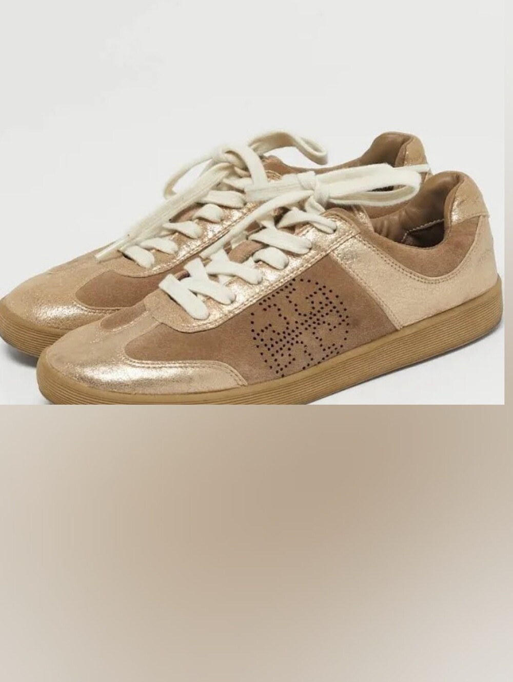 Tory Burch Metallic Taupe/Gold Low-Top Sneakers